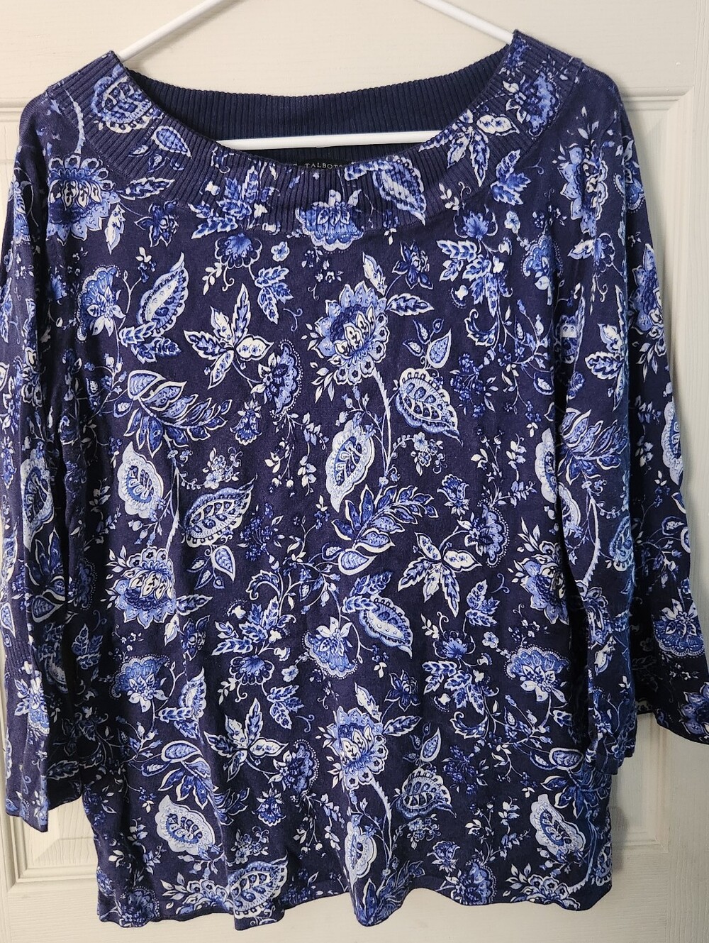 Women's Blue Floral Boatneck Top - Classic Comfort